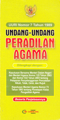 Undang-Undang Peradilan Agama : UURI Nomor 7 Tahun 1989